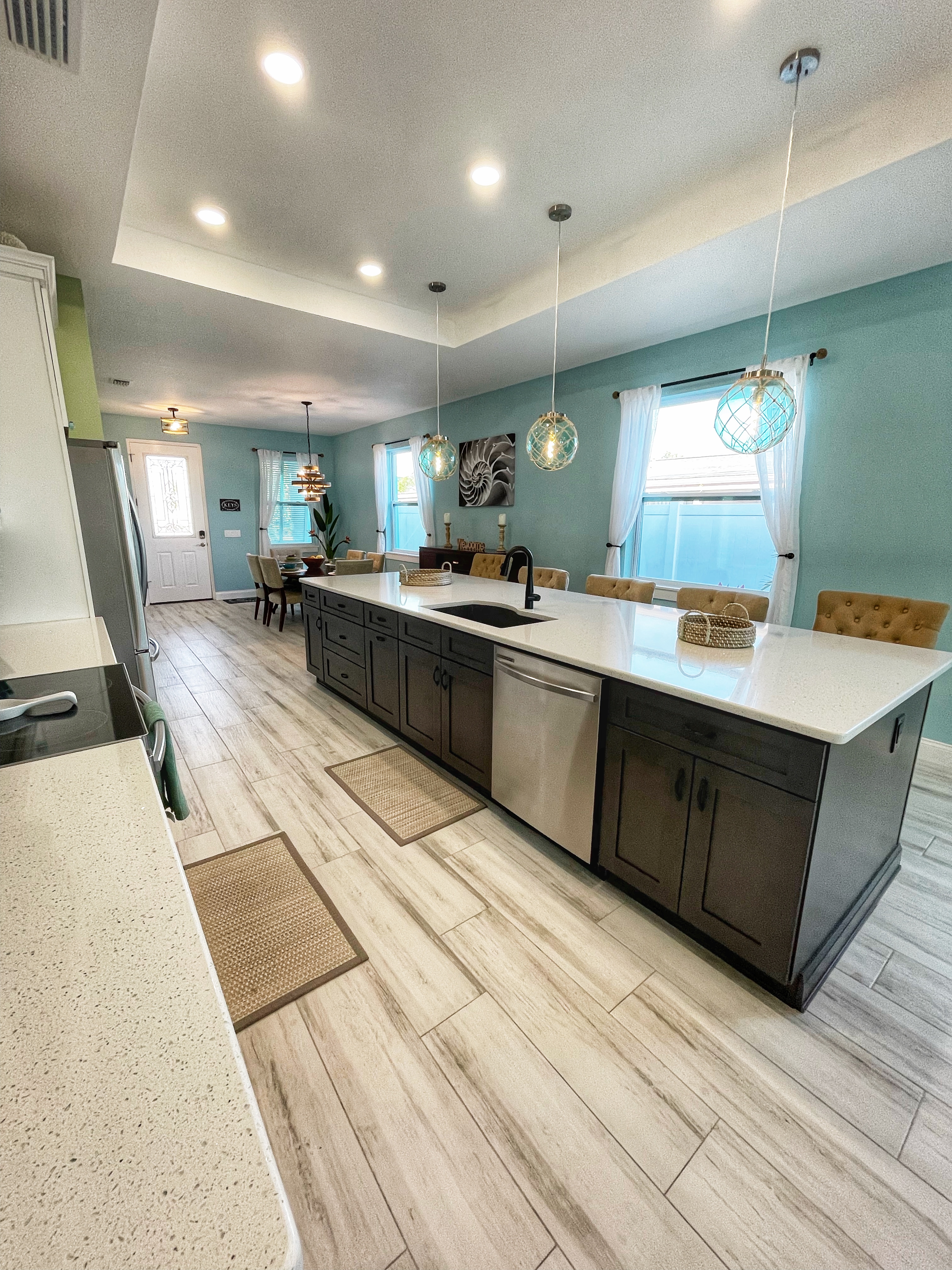 Kitchen island and dining area